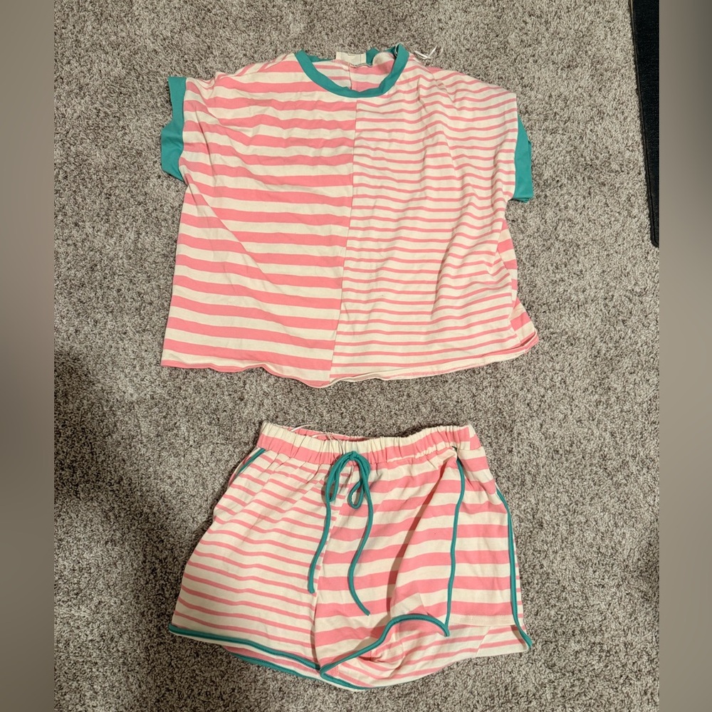 Pink and White Striped Pajama Set
